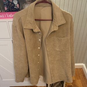 Men’s Tan Corduroy Button-Up Shirt